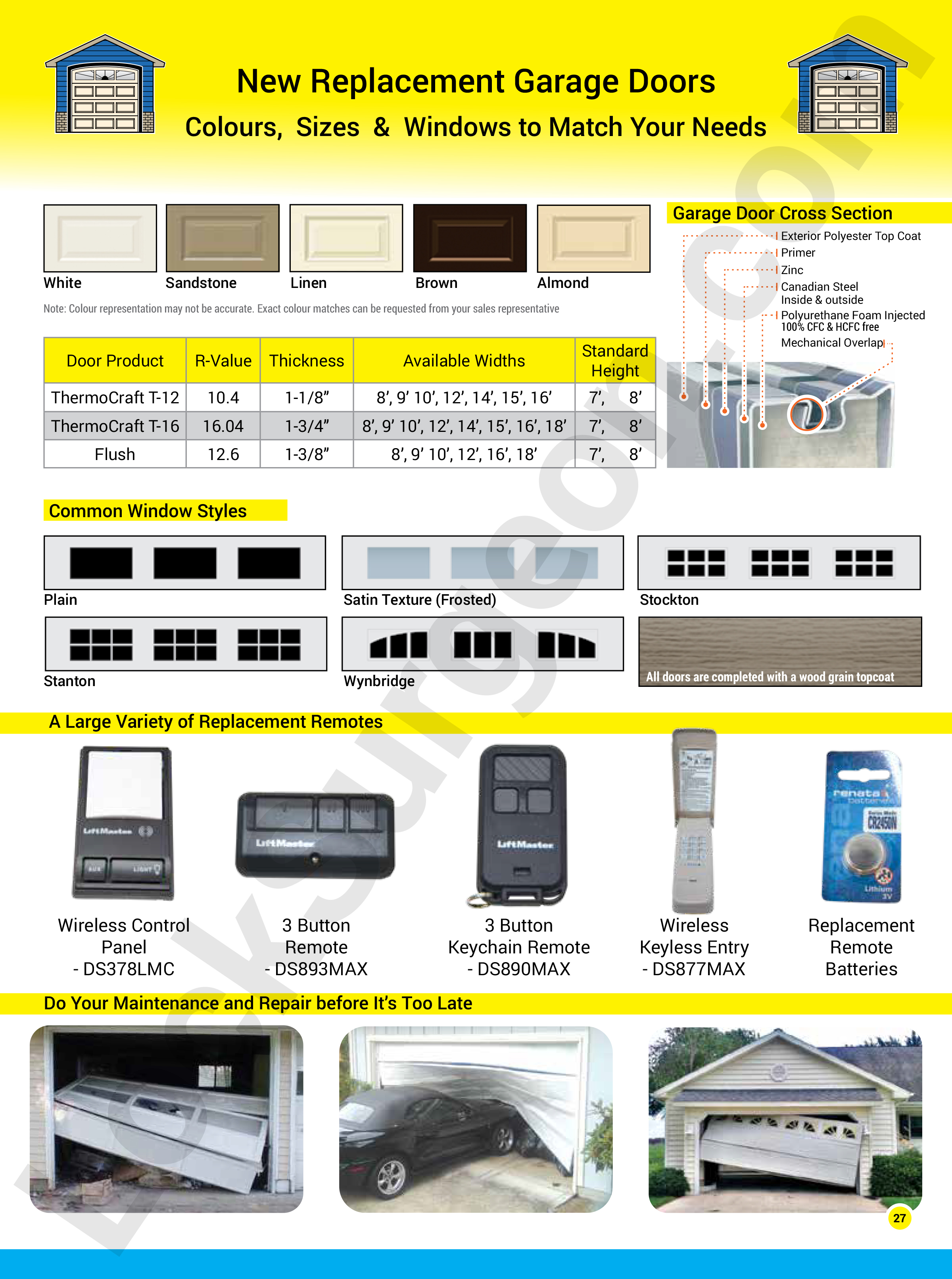 Lock Surgeon and Door Surgeon supply and install new replacement garage door and overhead doors. Colours, sizes & windows to match your needs. Lock Surgeon carry a large variety of replacement remotes, openers, panels, hinges, cables, photo eyes, rollers, drums, and weathersripping.
